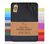 NatureMark Microfiber Fitted Sheet - Soft, Breathable & Comfortable - With Elastic Band - 180 x 200 cm - Black