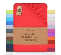 NatureMark Microfibre Box Spring Bed & Water Bed Fitted Sheet 200 x 220 cm - 40 cm Base Height - 200 x 220 cm Fitted Sheet - 100% Polyester, Red