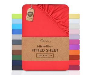 NatureMark Microfibre Box Spring Bed & Water Bed Fitted Sheet 200 x 220 cm - 40 cm Base Height - 200 x 220 cm Fitted Sheet - 100% Polyester, Red