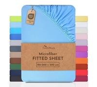 NatureMark Microfibre Fitted Sheets, Soft to Touch, Feels Cool in Summer and Warm in Winter, With Elasticated Trim for Easy Fitting, 100% Polyester Light Blue, 180 x 200-200 x 200 cm