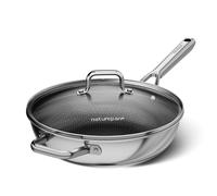 Naturepan High-Carbon Stainless Steel Frying Pan, 28cm with Lid, Diamond Titanium Coating, 5-Layer Construction, Laser Honeycomb Texture, Induction-Compatible, Heat-Resistant Handle, Dishwasher-Safe