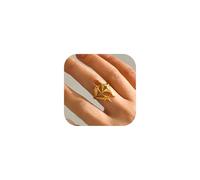 Naturepernulo Gold Star Rings for Women Men Silver Adjustable Open Sparkling Hollow Star Knuckle Ring Y2k Rings, Metal, No Gemstone