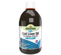 Natures Aid Cod Liver Oil Liquid 500ml - High Strength Omega-3 Fish Oil with Vitamins A & D - Supports Immune System Heart Health Brain Function and
