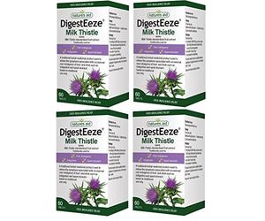 Natures Aid DigestEeze Milk Thistle, 60 Tablets (Relief of Over-Indulgence, Indigestion and Upset Stomach, Equivalent to 2750-6600 mg Milk Thistle, Made in the UK, Vegan Society Approved) (Pack of 4)