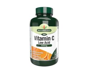 Natures Aid Low Acid Vitamin C 1000mg - High Strength Immune Support, Antioxidant Protection - Gentle on Stomach - Supports Collagen, Skin, Ener