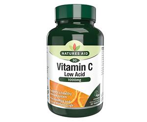 Natures Aid Low Acid Vitamin C 1000mg Supplement - 90 Tablets | High Strength Immune Support, Antioxidant Protection, Gentle on Stomach, Supports Collagen & Iron Absorption, Vegan