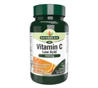 Natures Aid Low Acid Vitamin C 1000mg - High Strength Immune Support, Antioxidant Protection - Gentle on Stomach - Supports Collagen, Skin, Energy & Iron Absorption - Vegan - 30 Tablets