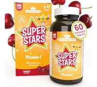 Natures Aid Super Stars Vitamin C for Kids - Supports Immune System, Energy & Growth - No Added Sugar, Vegan & Tooth Friendly - Natural Cherry Flavour For Children 4-12 Years Old - 60 Chewable Tablets