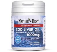 Nature's Best Cod Liver Oil 1000mg - 280mg of Pure Omega 3 & 10µg Vitamin D3 per Capsule - Supports Muscles, Teeth, Heart & Blood Pressure - Taste-Free - UK Made - 180 Capsules (6 Months' Supply)