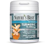 Nature's Best Turmeric 10,000mg Tablets Fast Release - High-Strength, 95% Curcuminoids - Taste-Free - UK Made - 120 Tablets (4 Months' Supply)