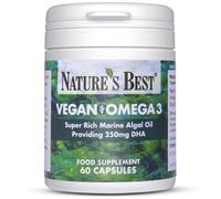 Nature's Best Vegan Omega 3 Oil, 60 Vegan Capsules | High, Strength, 250mg DHA, Plant, Based, Supports Vision and Brain Function, UK Made, 2 Months' Supply