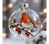 Nature's Birds Crystal Plastic Ornament Gift Cute Birds Christmas Plastic Bauble Collection Cardinal Bird Christmas Tree Ornaments Clear Round Bird Plastics Xmas Balls for Home Room Party Decor
