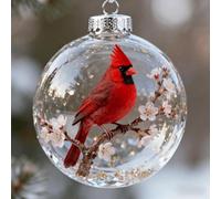 Nature's Birds Faux Glass Christmas Tree Ornament Set, 2026 Cute Hummingbird Christmas Ornament for Xmas Memorial Gifts, For Room Decor, Clear Acrylic Christmas Balls, Holiday Ornaments (Cardinal)