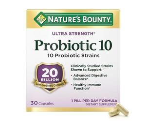 Nature's Bounty Probiotic 10 Daily Probiotic Supplement for Digestive, Immune, and Upper Respiratory Support, Ultra Strength, 30 Capsules 1 Pack