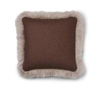 Natures Collection Wool Cushion | Long Wool Trim | 52x52 cm - Brown/Dove - 52x52 cm