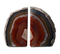 Nature's Decorations Agate Bookends - A Quality Brown Geode Book Ends with Rubber Bumpers for Shelves, Office, Home Decor - Heavy Duty Cool Crystal Stone Bookend Pair for Decoration (6-8 LB)