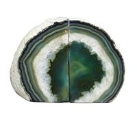 Nature's Decorations Agate Bookends - A+ Quality Green Geode Book Ends with Rubber Bumpers for Shelves, Office, Home Decor, Heavy Duty Cute Stone Bookend Pair for Decoration (4-6 LB)