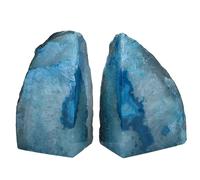 Nature's Decorations Agate Bookends - A Quality Teal Geode with Non-Skid Rubber Bumpers for Shelves, Office, Home Decor - Heavy Duty Cool Crystal Stone Book End Pair for Decoration (6-8 LB)