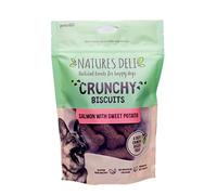 Natures Deli Salmon with Sweet Potato Dog Treats, Crunchy Biscuits for Dogs Gluten Free Low Fat Tasty Bite-size Treats for Dogs - 225 g