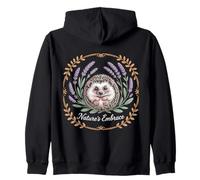 Nature's Embrace Hedgehog Lavender Floral Wreath Zip Hoodie