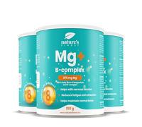 Nature's Finest Magnesium 375 mg & B-Complex, 3 x 150 g Value Pack | 3 x 150 g (450 g), 90 servings. Per 5 g: magnesium 375 mg (100 % NRV) plus seven B vitamins. Orange.
