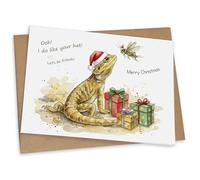 Nature's Goodies "Let's Be Friends! - Luxury 350gsm Funny Festive Greetings Card for Bearded Dragon Lovers Funny Cards Pets Cute Beardie Making Friends with a Cricket!