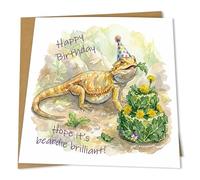 Nature's Goodies Luxury Birthday Card for Bearded Dragon Lovers - Beardie has a Kale Cake!