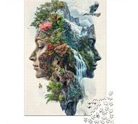 Nature's Harmony A Woman's Profile with Lush Greenery And Waterfall 1000-Piece Puzzle for Adults, 52x38cm/1000pcs, Smooth White Pieces for Easy Handling; for Quiet Focus at Your Own Pace