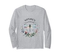 Nature's Harmony Dragonfly Floral Botanical Illustration Long Sleeve T-Shirt