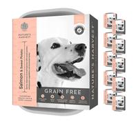 Natures Harvest - Complete Natural Wet Dog Food - Grain Free Salmon and Sweet Potato Food (10 x 395g) Trays 1-7 years For Fussy Eaters & Sensitive Stomachs - Hypoallergenic Allergy Free Dog Food