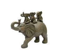 Nature's Mark 8" H 3 Baby Elephants Riding an Elephant Resin Statue Figurine Home Decorative Accent Decor (Gray)