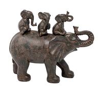Nature's Mark 8" H 3 Baby Elephants Riding an Elephant Resin Statue Figurine Home Decorative Accent Decor (Brown)