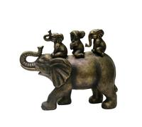 Nature's Mark 8" H 3 Baby Elephants Riding an Elephant Resin Statue Figurine Home Decorative Accent Decor (Bronze)
