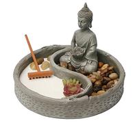 Nature's Mark Mini Zen Garden Kit for Desk with Lotus, Buddha Figures, Rake and Natural Sand River Rocks Table/Desk Décor Gift Set for Home and Office 6 x 6 Inches Round Base