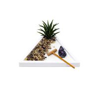 Nature's Mark Mini Zen Garden Kit for Desk with White Sand, Rake, White Base, Salt Rock and Air Plant Triangle
