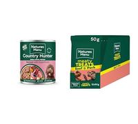 Natures Menu Country Hunter Dog Food Can Wild Venison Can (6 x 600g) + Natures Menu Meaty Treats for Adult Dogs with Beef - 12 x 50g