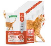 Nature's Protection Wet Cat Food for Sterilised Cats - Salmon & Herbs Grain Free Hypoallergenic Cat Food Pouches for Adults - Hairball Control, Sensitive Digestion, Healthy Skin & Coat (22 x 100g)