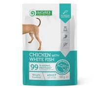 Nature's Protection Wet Dog Food Pouches - Grain Free Dog Food with Chicken & White Fish for Adult Dogs - Weight Control - Omega 3 - Low Fat, Sensitive Digestion (22 x 100g)
