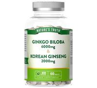 Ginkgo Biloba and Ginseng Tablets | 6000mg & 2000mg | High Strength Korean Ginseng | 60 Tablets | Vegan | by Nature's Truth