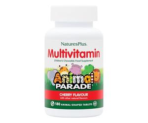 NaturesPlus Animal Parade Children's Multivitamin Cherry Flavour - Plant Based Chewable Multivitamin for Kids - Gluten Free, Vegan - 180 Chewable Tablets