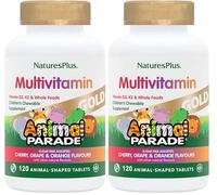 NaturesPlus Animal Parade Gold Children’s Multivitamin - Animal Shaped Chewable Multi for Kids - Assorted Flavours - Vegan, Gluten Free - 120 Chewable Tablets (Pack of 2)