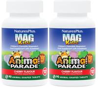 NaturesPlus Animal Parade MagKidz Children’s Magnesium Supplement - Natural Cherry Flavour, Teeth, Bones and Muscle Support - Gluten Free, Vegan - 90 Chewable Animal Shaped Tablets (Pack of 2)