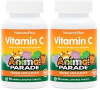 NaturesPlus Animal Parade Sugar-Free Children's Vitamin C Supplement, Natural Orange Flavour - Immune Support and More - Vegan, Gluten Free - 90 Chewable Animal Shaped Tablets (Pack of 2)