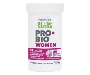 NaturesPlus GI Nutra Pro Bio Women - Live Bacteria Supplement, 60 Billion CFU, 18 Strains, with Cranberry & Prebiotic Fibre - Vegan, Gluten-Free, One a Day - 30 Capsules