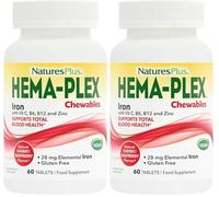 NaturesPlus Hema Plex Chewable Iron - Gentle Iron Supplement with Vitamin C, Methyl B12, Folate - Blood Health, Immune, Energy - Vegan, Gluten Free - 60 Chewable Tablets (Pack of 2)