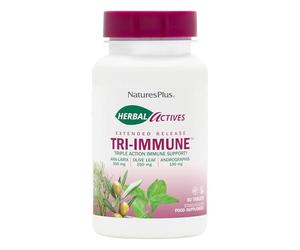 NaturesPlus Herbal Actives Tri Immune Tablets - Triple Action Immune Support with Zinc and Vitamin C, Olive Leaf, Arabinogalactans, Andrographis - Vegetarian, Gluten Free - 60 Tablets