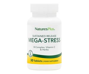 NaturesPlus Mega Stress - B Complex Supplement with Vitamin C, Magnesium, Biotin, Zinc - Energy and Stress Support - Vegetarian, Gluten Free - 30 Tablets