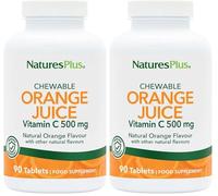 NaturesPlus Orange Juice Chewable Vitamin C 500 mg - Immune, Skin, Collagen, Antioxidant, Bone, Cartilage Support - Gluten Free, Vegan, 90 Chewable Tablets (Pack of 2)