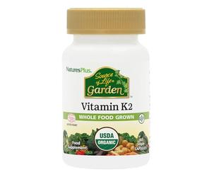 NaturesPlus Source of Life Garden Organic Vitamin K2-120 mcg Organic Vitamin K2 MK7 (Menaquinone-7) from Fermented Chickpeas - Vegan, Gluten Free - 60 Capsules