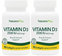 NaturesPlus Vitamin D3 2500 IU - Active Vitamin D Supplement - Immune Support, Bone, Muscle and Teeth Health - Easy to Swallow, One A Day, Gluten Free - 90 Softgels (Pack of 2)